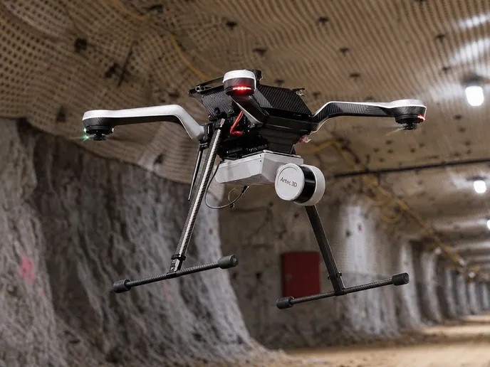 Artec Jet carried by a drone inside a mesh-supported underground tunnel