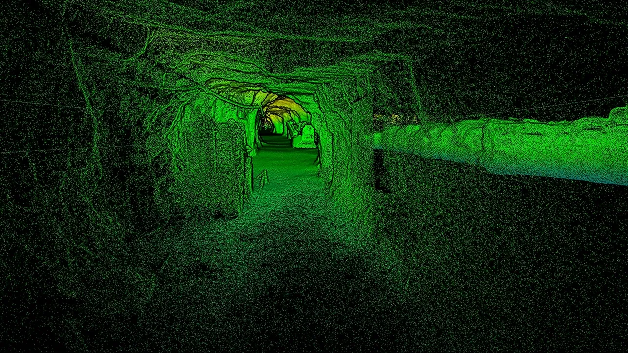 Point cloud of an underground iron mine drive captured with Artec 3D LiDAR