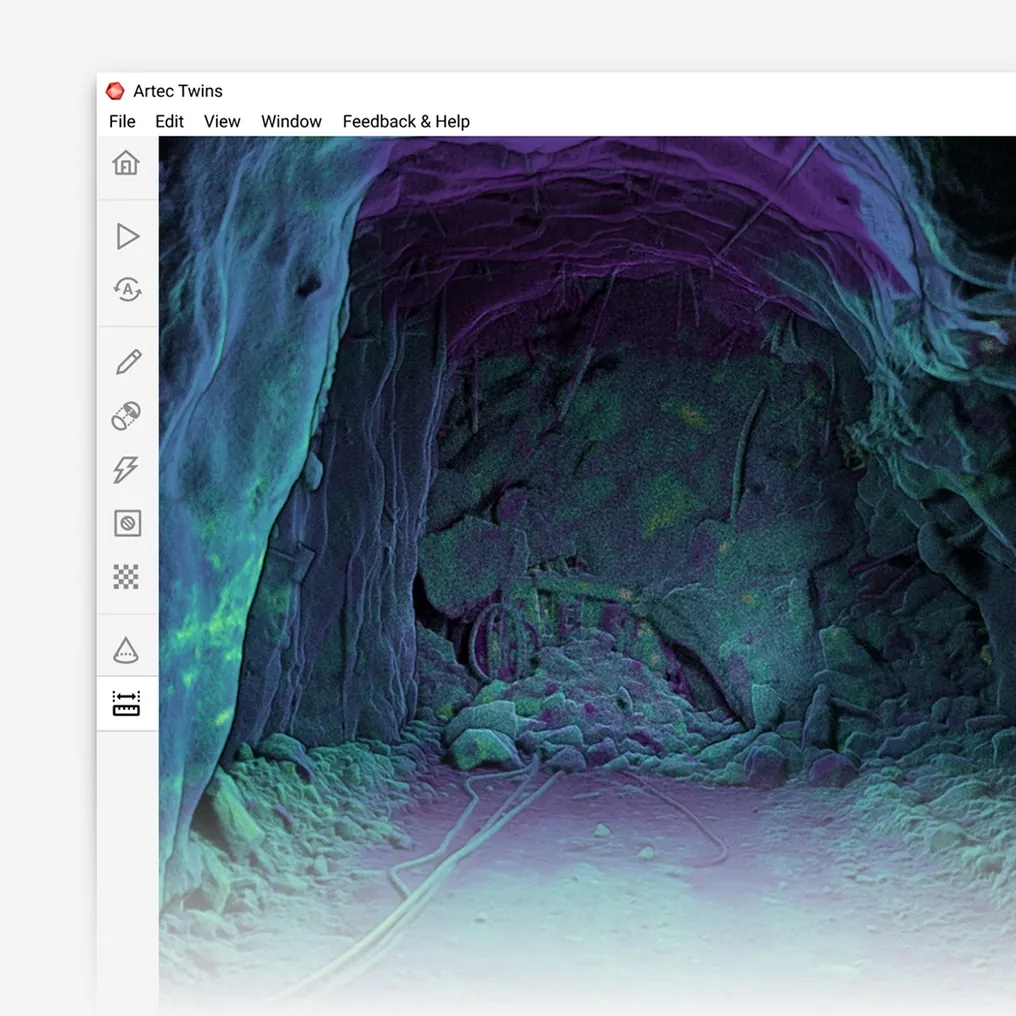 Artec Twins showing a captured underground heading as a dense colour point cloud
